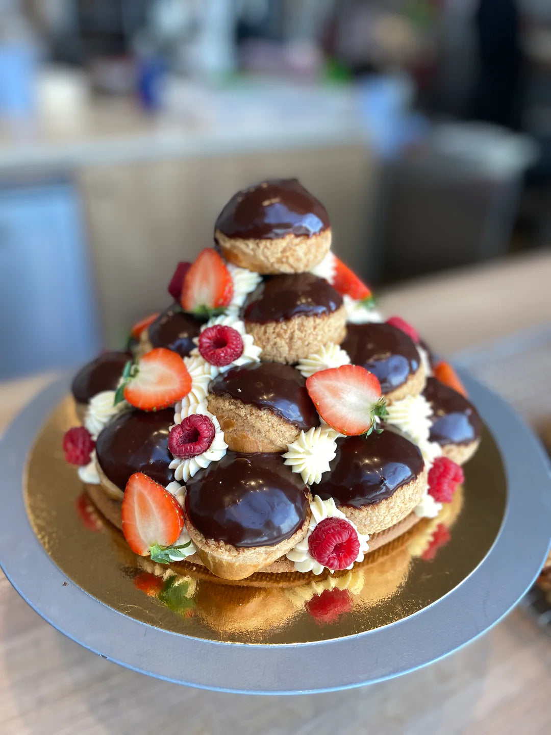 Profiterole tower cake